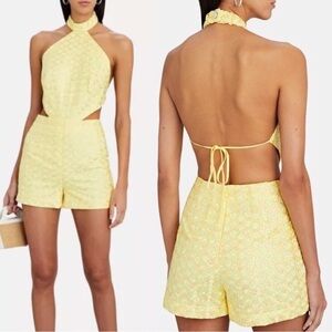 NWT STAUD yellow daisy floral halter cutout romper